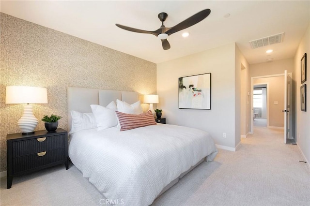 15218 Janine Dr Unit 2, Whittier, CA 90605 - bedroom with light colored carpet, recessed lighting, and ceiling fan