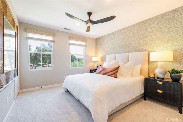 15218 Janine Dr Unit 2, Whittier, CA 90605 - bedroom featuring light colored carpet, a ceiling fan, and an accent wall