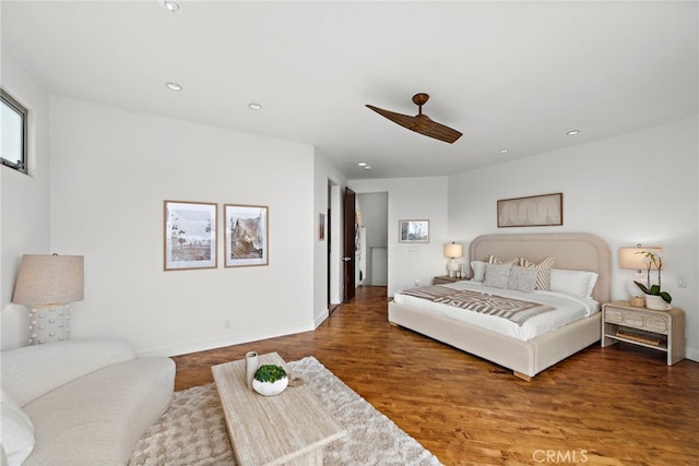 970 Quivera St, Laguna Beach, CA 92651 - bedroom featuring wood finished floors, recessed lighting, and ceiling fan