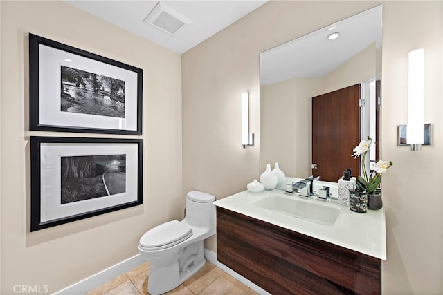 970 Quivera St, Laguna Beach, CA 92651 - half bathroom with vanity, tile patterned floors, and recessed lighting
