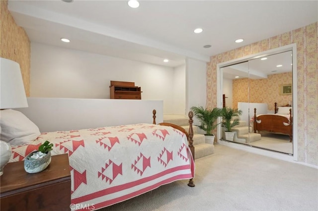 1917 Via Estudillo, Palos Verdes Estates, CA 90274 - carpeted bedroom with wallpapered walls and recessed lighting