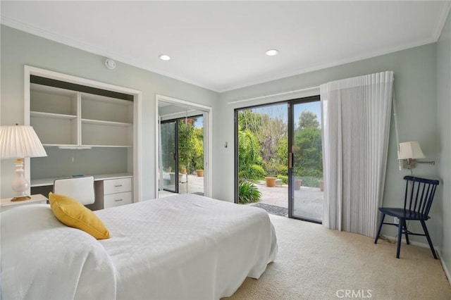 1917 Via Estudillo, Palos Verdes Estates, CA 90274 - bedroom with crown molding, access to outside, carpet floors, and recessed lighting