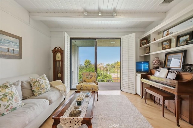 1917 Via Estudillo, Palos Verdes Estates, CA 90274 - living room featuring light wood-style flooring and a wood ceiling with exposed beams