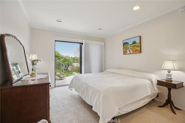 1917 Via Estudillo, Palos Verdes Estates, CA 90274 - bedroom featuring light carpet, access to exterior, crown molding, and recessed lighting