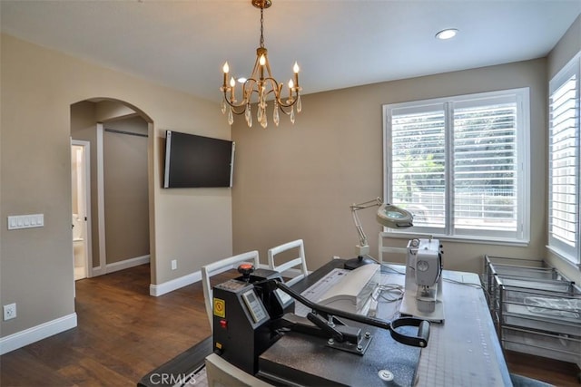 2564 Lunes Ln, Verne, CA 91750 - workout area with arched walkways, wood finished floors, a chandelier, and recessed lighting