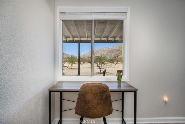 4574 Avenida Del Sol, Joshua Tree, CA 92252 - office area with a textured wall and a mountain view
