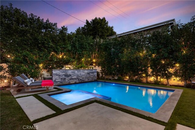 4164 Sunnyslope Ave, Sherman Oaks, CA 91423 - pool at dusk with a patio and a pool with connected hot tub
