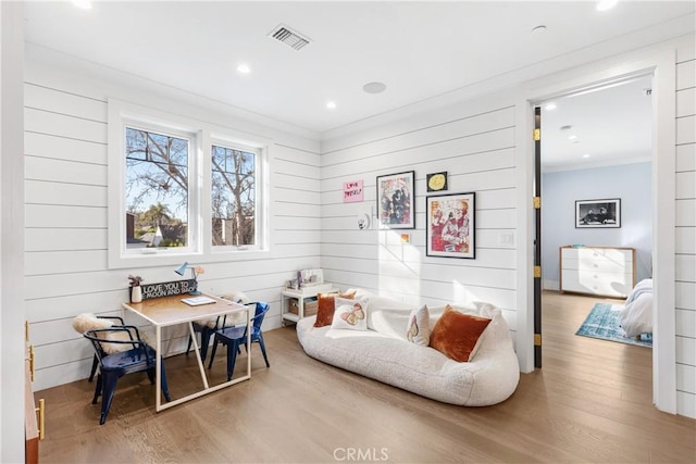 4164 Sunnyslope Ave, Sherman Oaks, CA 91423 - office with wood finished floors, ornamental molding, and recessed lighting