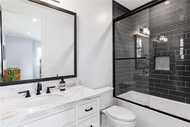 4164 Sunnyslope Ave, Sherman Oaks, CA 91423 - full bath featuring vanity, enclosed tub / shower combo, and crown molding