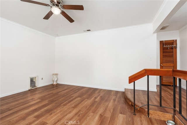 3367 M St, Merced, CA 95348 - empty room with wood finished floors, ceiling fan, and ornamental molding