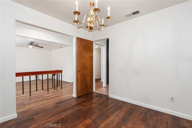 3367 M St, Merced, CA 95348 - empty room with a chandelier, wood finished floors, and ceiling fan