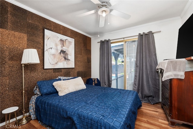 3367 M St, Merced, CA 95348 - bedroom with wood finished floors, ornamental molding, and ceiling fan