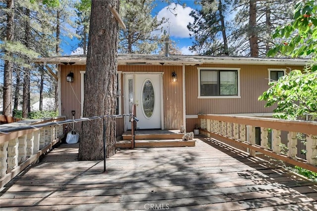 23201 Cardinal Rd, Wrightwood, CA 92397 - property entrance with a wooden deck