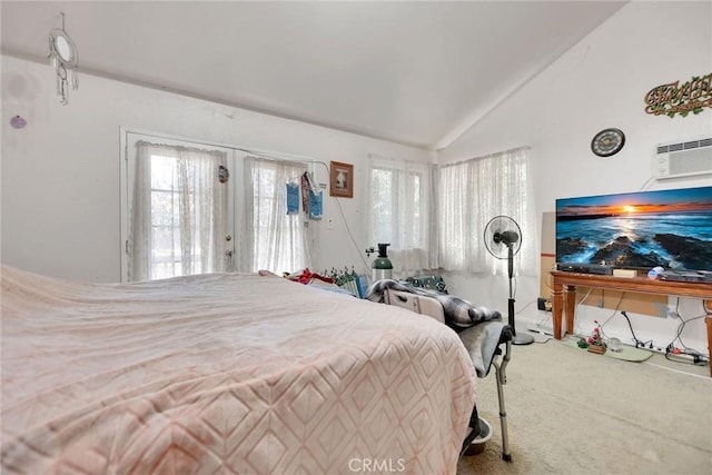 23201 Cardinal Rd, Wrightwood, CA 92397 - carpeted bedroom featuring french doors, vaulted ceiling, and access to outside
