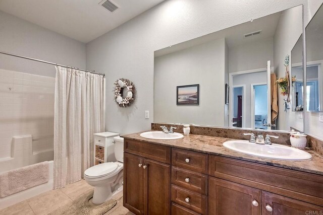 6925 Tourmaline, Carlsbad, CA 92009 - bathroom featuring double vanity, tile patterned floors, and shower / bath combo