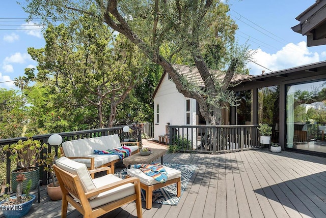 405 Sequoia Dr, Pasadena, CA 91105 - wooden terrace with outdoor lounge area