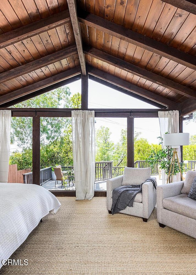 405 Sequoia Dr, Pasadena, CA 91105 - bedroom with wood ceiling and access to exterior