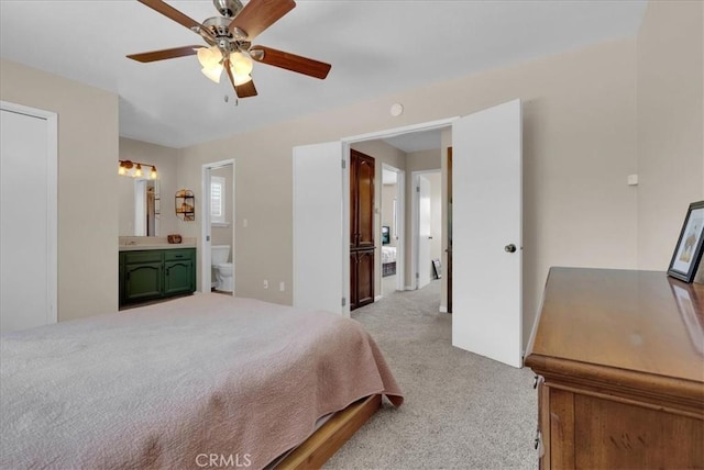 801 Vine St, Exeter, CA 93221 - carpeted bedroom with ensuite bathroom and ceiling fan