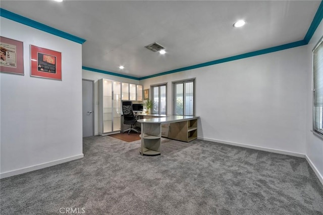 2120 N Rose St, Burbank, CA 91505 - unfurnished office with carpet floors, crown molding, and recessed lighting