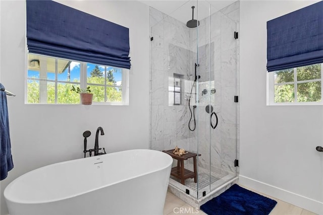 16261 Pineview Rd, Canyon Country, CA 91387 - bathroom with a marble finish shower and a freestanding tub