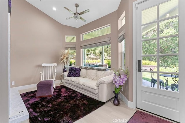 16261 Pineview Rd, Canyon Country, CA 91387 - living area featuring a ceiling fan, healthy amount of natural light, and wood finished floors