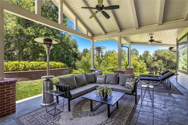 16261 Pineview Rd, Canyon Country, CA 91387 - view of patio featuring a ceiling fan, outdoor lounge area, and view of scattered trees