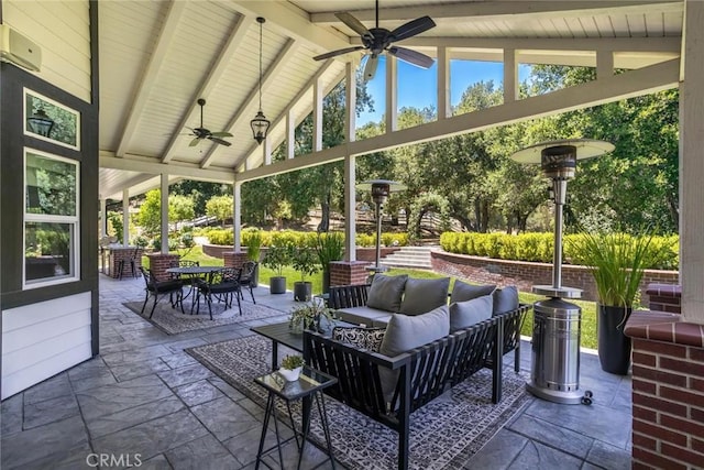 16261 Pineview Rd, Canyon Country, CA 91387 - view of patio / terrace with ceiling fan, an outdoor hangout area, and outdoor dining space