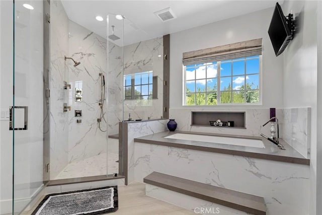 16261 Pineview Rd, Canyon Country, CA 91387 - bathroom with a marble finish shower and a garden tub