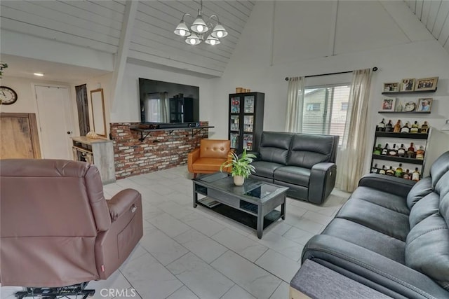 4519 Bresee Ave, Baldwin Park, CA 91706 - living room with high vaulted ceiling and a chandelier