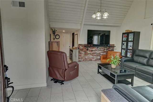 4519 Bresee Ave, Baldwin Park, CA 91706 - living area featuring marble look tile flooring and a chandelier
