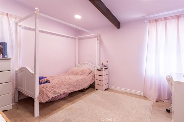 19516 Blythe St, Reseda, CA 91335 - bedroom featuring wood finished floors, beam ceiling, and recessed lighting