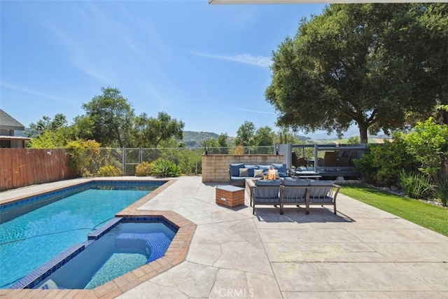 311 Prospect St, Oak View, CA 93022 - view of pool featuring outdoor lounge area, a patio area, a fenced backyard, and a pool with connected hot tub