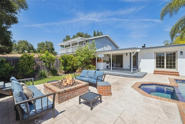 311 Prospect St, Oak View, CA 93022 - view of patio featuring an outdoor living space with a fire pit and an in-ground hot tub
