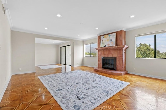 635 E Elmwood Ave Unit 307, Burbank, CA 91501 - living area featuring recessed lighting, a fireplace, and crown molding