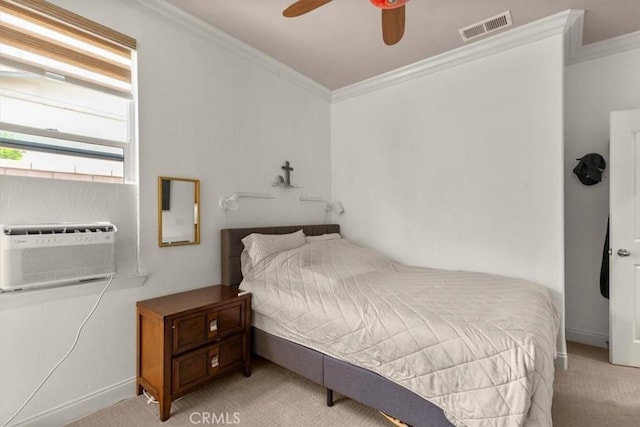 7145 Sunnyside Pl, Rancho Cucamonga, CA 91739 - bedroom with crown molding, light colored carpet, and ceiling fan