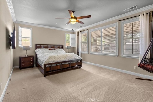 7145 Sunnyside Pl, Rancho Cucamonga, CA 91739 - bedroom with carpet floors, crown molding, and a ceiling fan