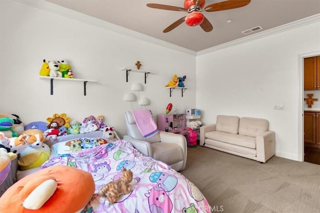 7145 Sunnyside Pl, Rancho Cucamonga, CA 91739 - carpeted bedroom featuring ornamental molding and a ceiling fan