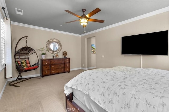7145 Sunnyside Pl, Rancho Cucamonga, CA 91739 - bedroom featuring carpet, crown molding, and a ceiling fan