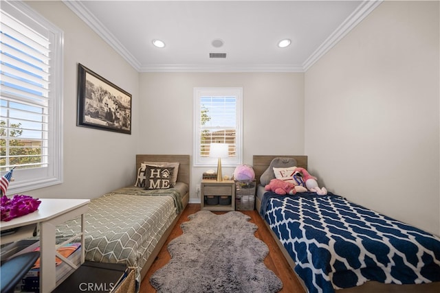 35 Twin Gables, Irvine, CA 92620 - bedroom with wood finished floors, multiple windows, ornamental molding, and recessed lighting