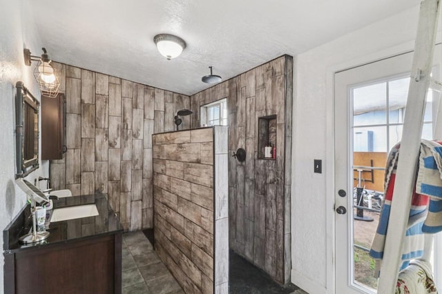 5070 Limerick Ave, Clairemont Mesa, CA 92117 - bathroom with a walk in shower, vanity, and a textured ceiling