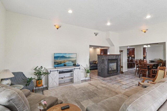 5070 Limerick Ave, Clairemont Mesa, CA 92117 - living room featuring a tiled fireplace and recessed lighting