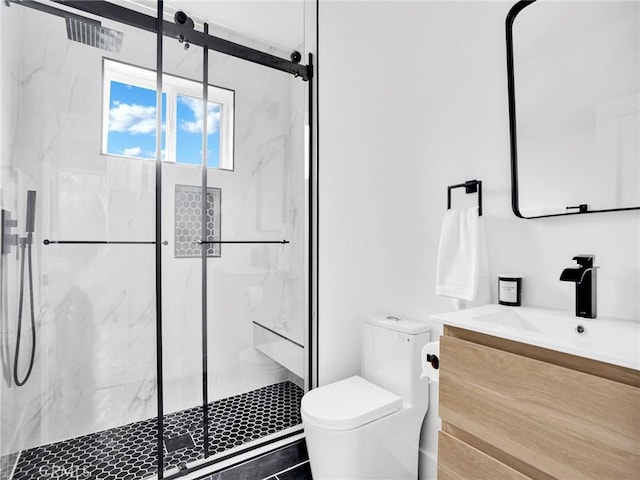 7055 Fallbrook Ave, West Hills, CA 91307 - bathroom featuring vanity and a marble finish shower