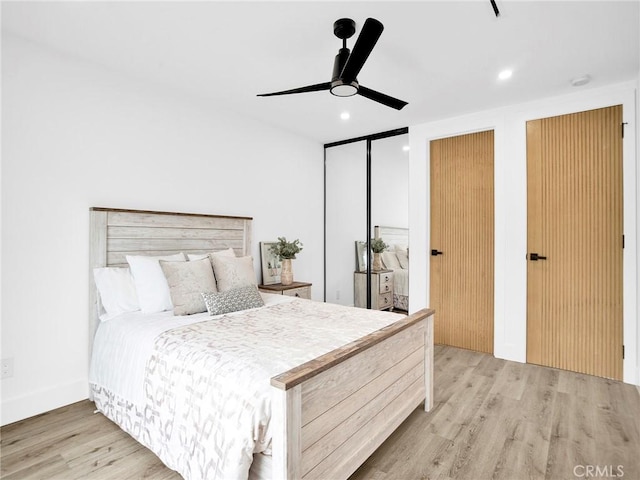 7055 Fallbrook Ave, West Hills, CA 91307 - bedroom featuring wood finished floors, recessed lighting, and a ceiling fan