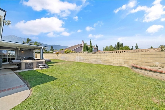 6963 Shamrock Ln, Rancho Cucamonga, CA 91701 - fenced backyard featuring a mountain view and a patio