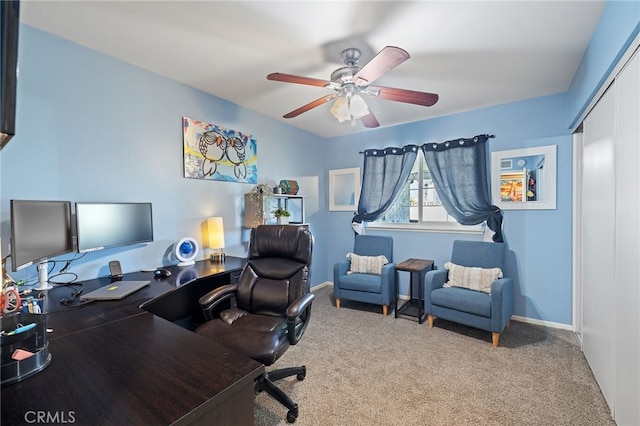 6963 Shamrock Ln, Rancho Cucamonga, CA 91701 - carpeted home office with a ceiling fan and baseboards