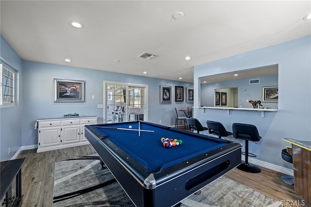 6963 Shamrock Ln, Rancho Cucamonga, CA 91701 - playroom featuring billiards table, dark wood-type flooring, and recessed lighting