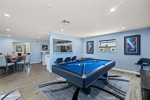 6963 Shamrock Ln, Rancho Cucamonga, CA 91701 - rec room with billiards table, light wood finished floors, and recessed lighting