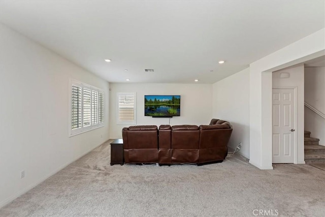 21288 Telegraph Rd, Riverside, CA 92507 - living area with carpet, stairway, and recessed lighting