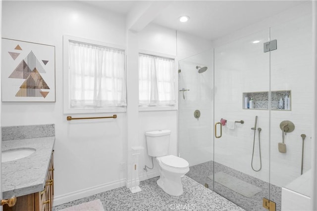 929 E Marshall Pl, Long Beach, CA 90807 - full bathroom with vanity, a shower stall, and recessed lighting