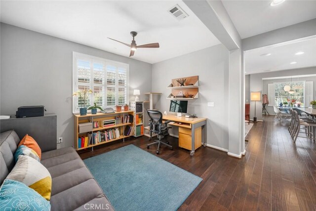 1012 Maggie Ln, Nipomo, CA 93444 - office featuring a ceiling fan, hardwood / wood-style floors, and recessed lighting